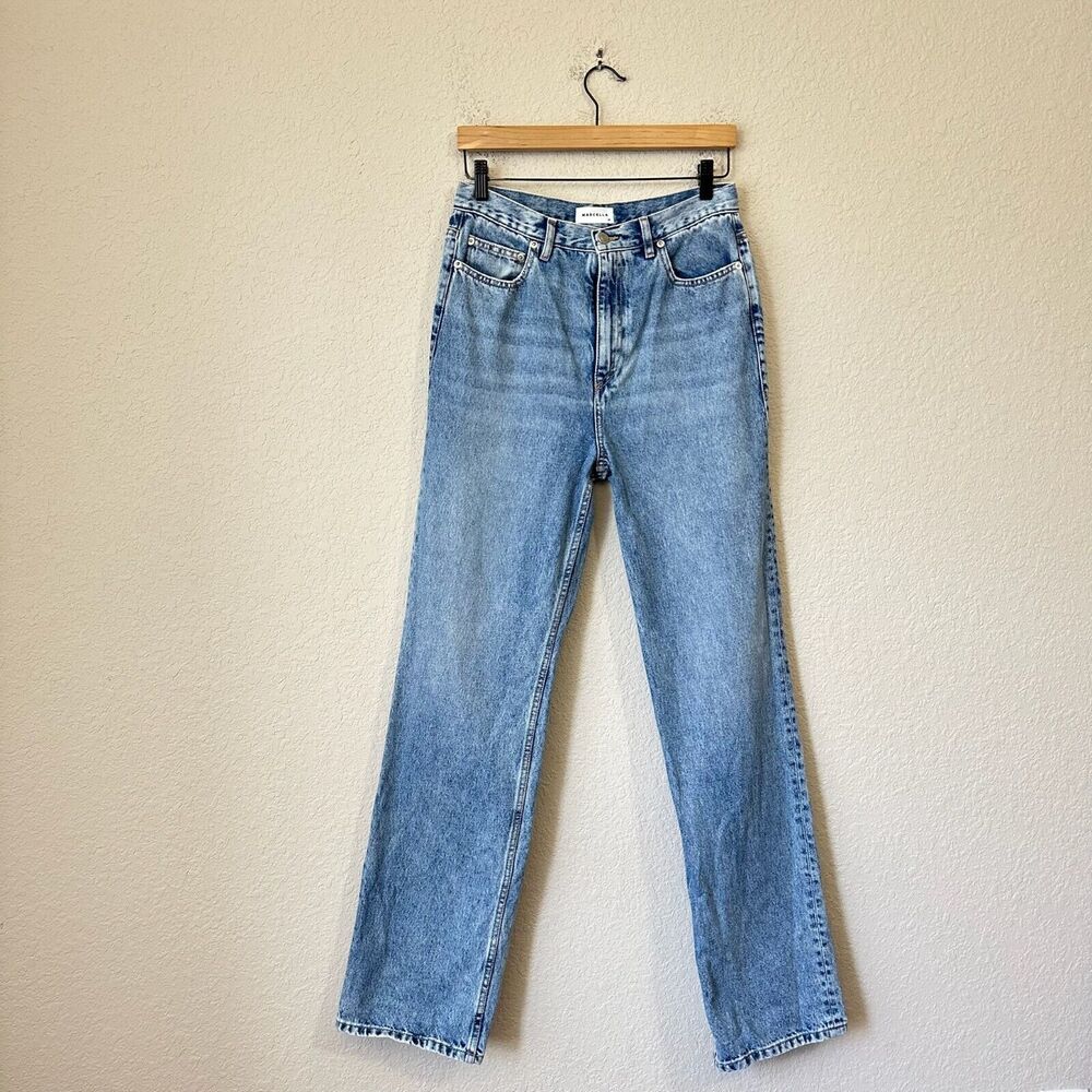 MARCELLA Jeans Blue Denim Cotton Straight Leg High Rise Y2K Travel